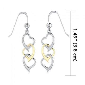 Triple Heart Silver and 14K Gold accents Earrings MER966 - Jewelry